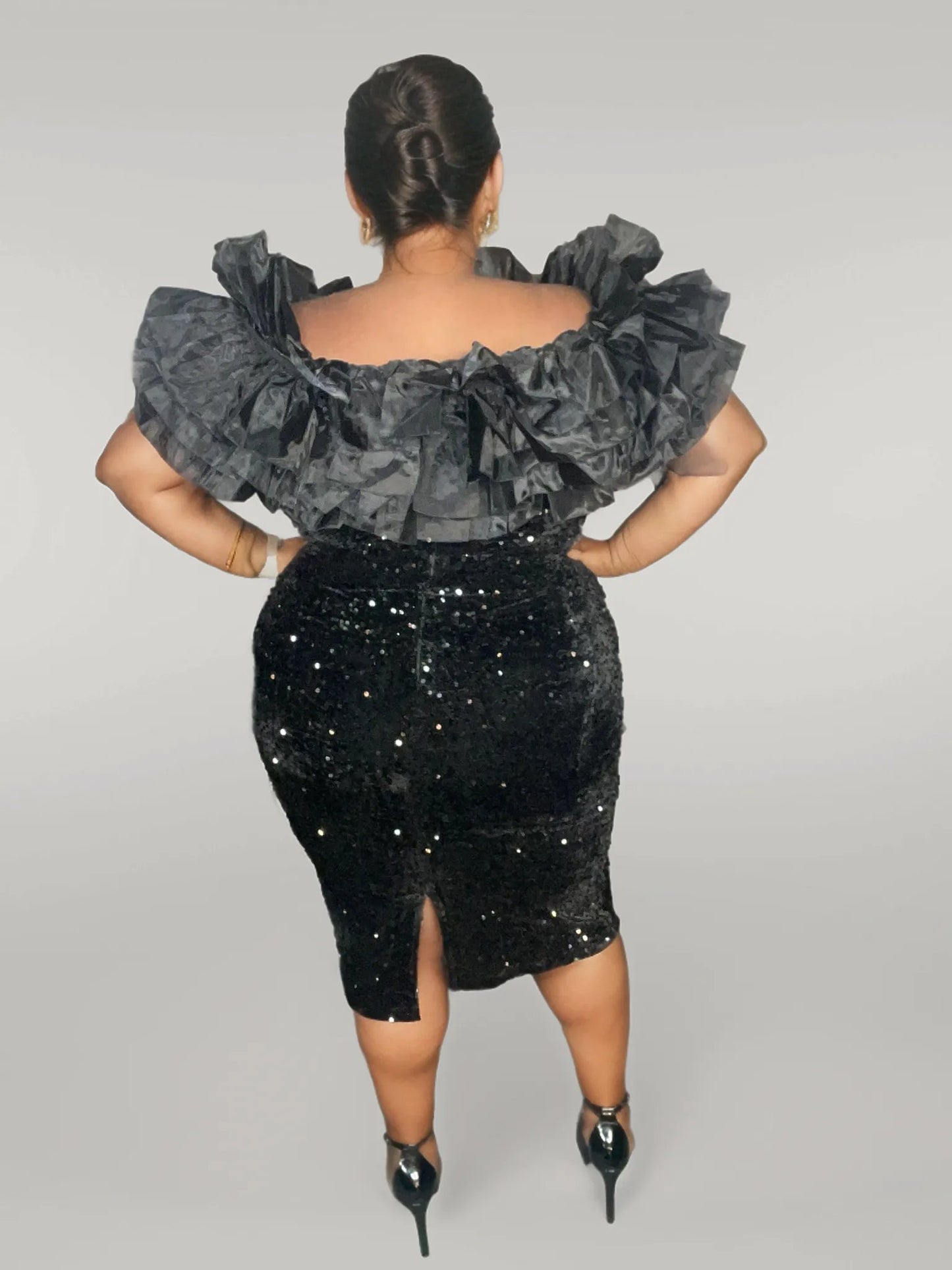 SEQUIN CURVY GIRL DRESS TULLE TOP