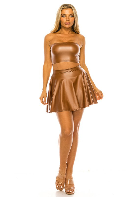 FAUX LEATHER SKATER SKIRT