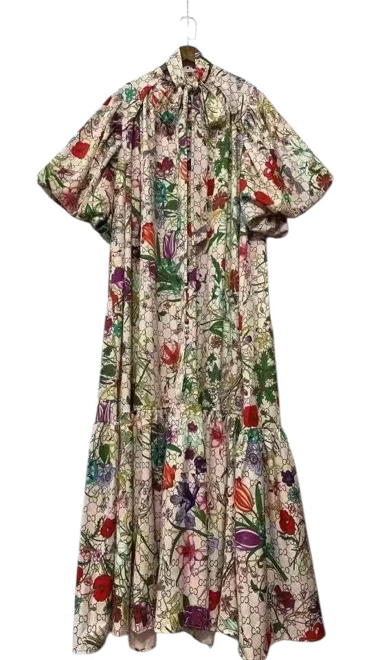 PUFF SLEEVE DRESS BUTTON FRONT