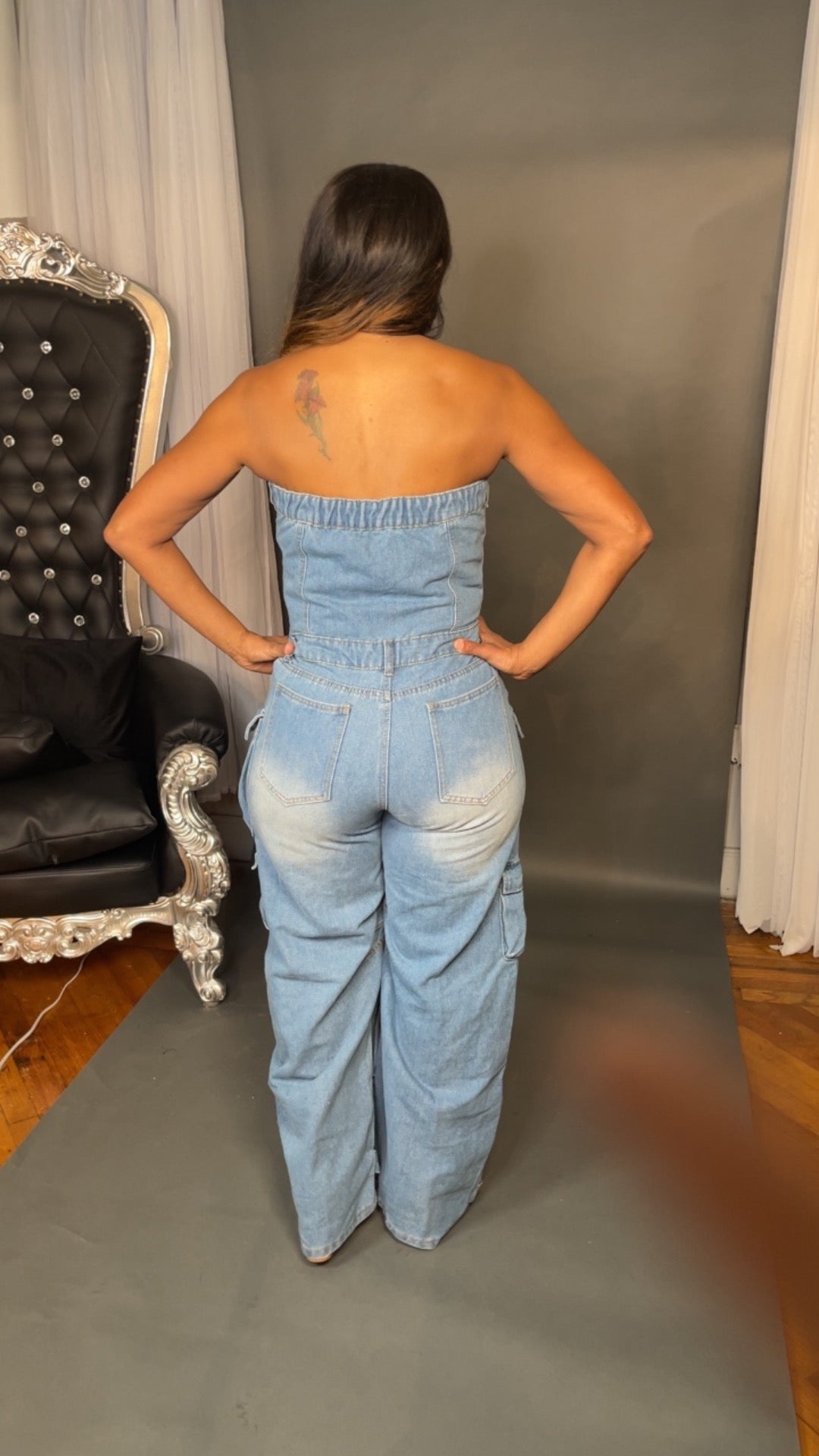 TUBE DENIM CARGO JUMPSUIT