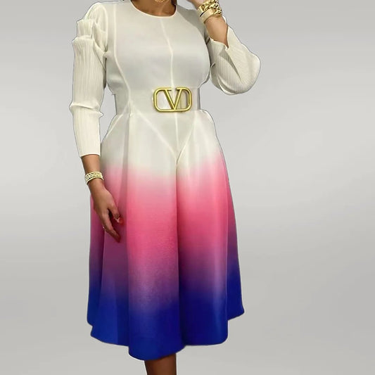 PLEATED LONG SLEEVE A LINE DRESS