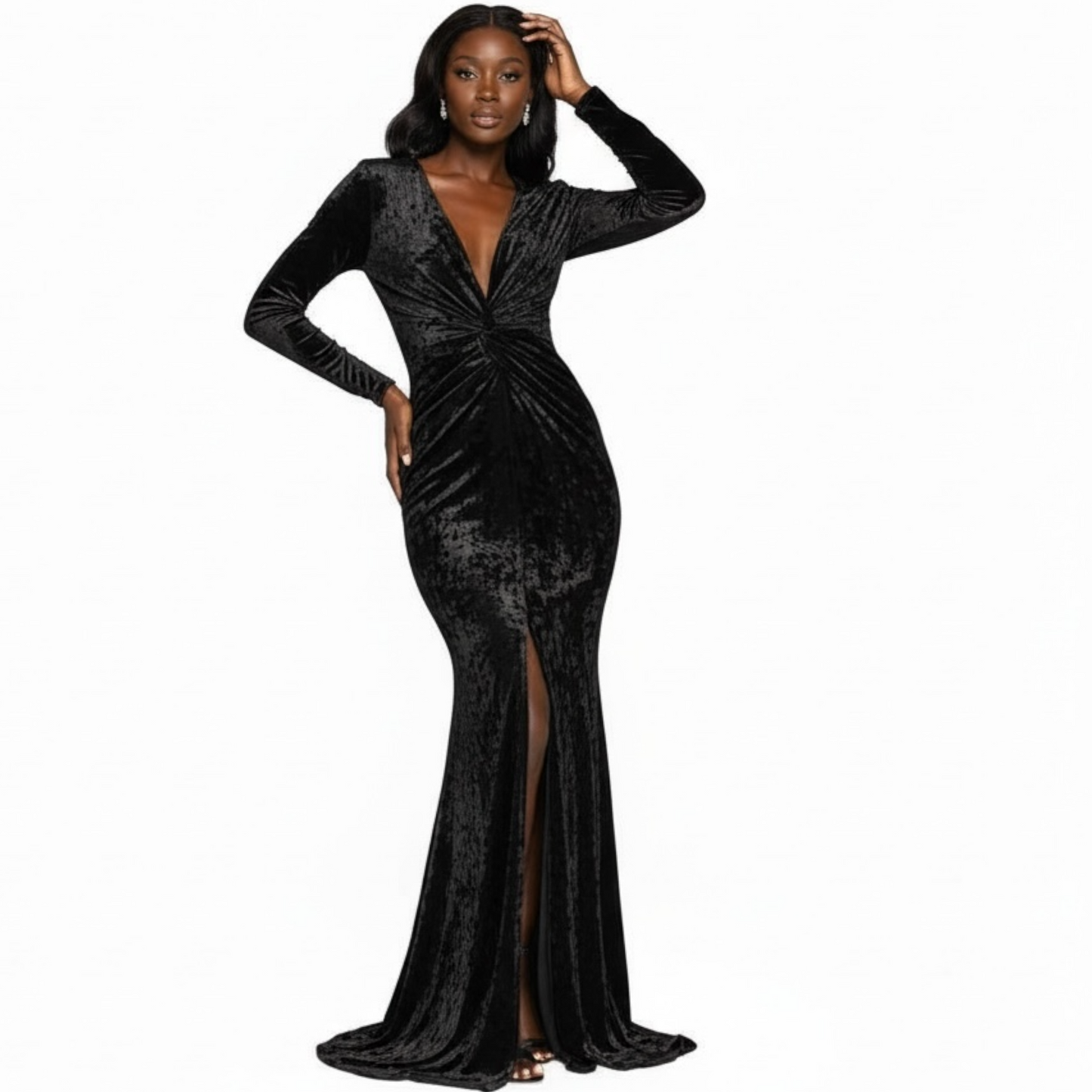 VELVET OFF SHOULDER MAXI DRESS