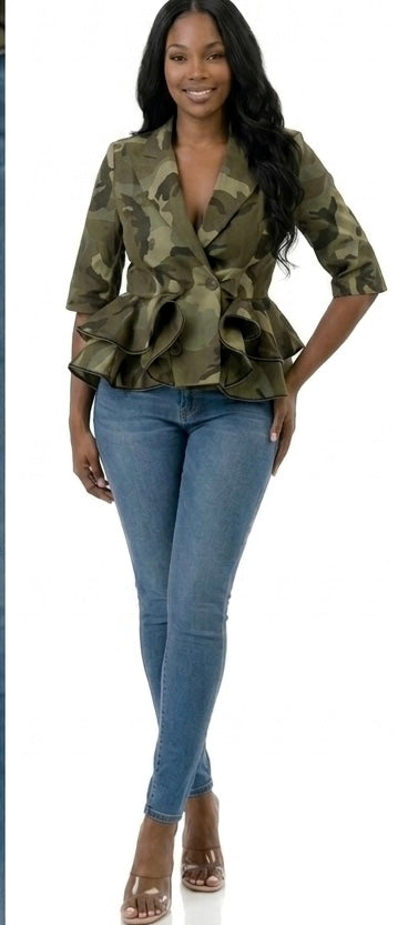 Camo Ruffle Jacket - Front View
