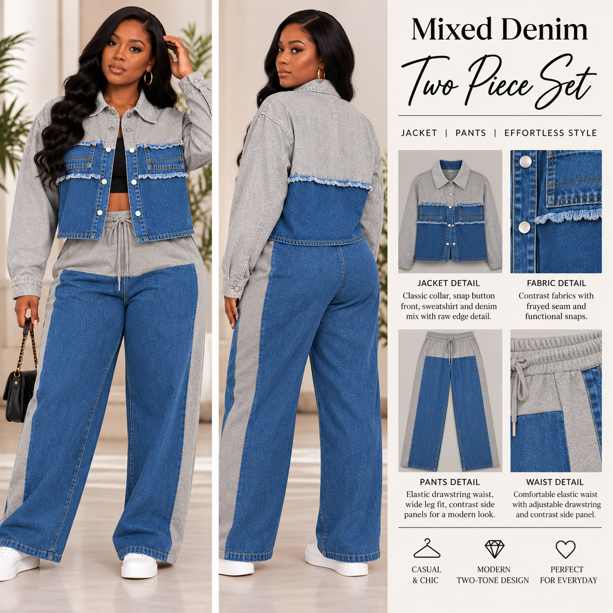 Mixed Denim Two Piece Set