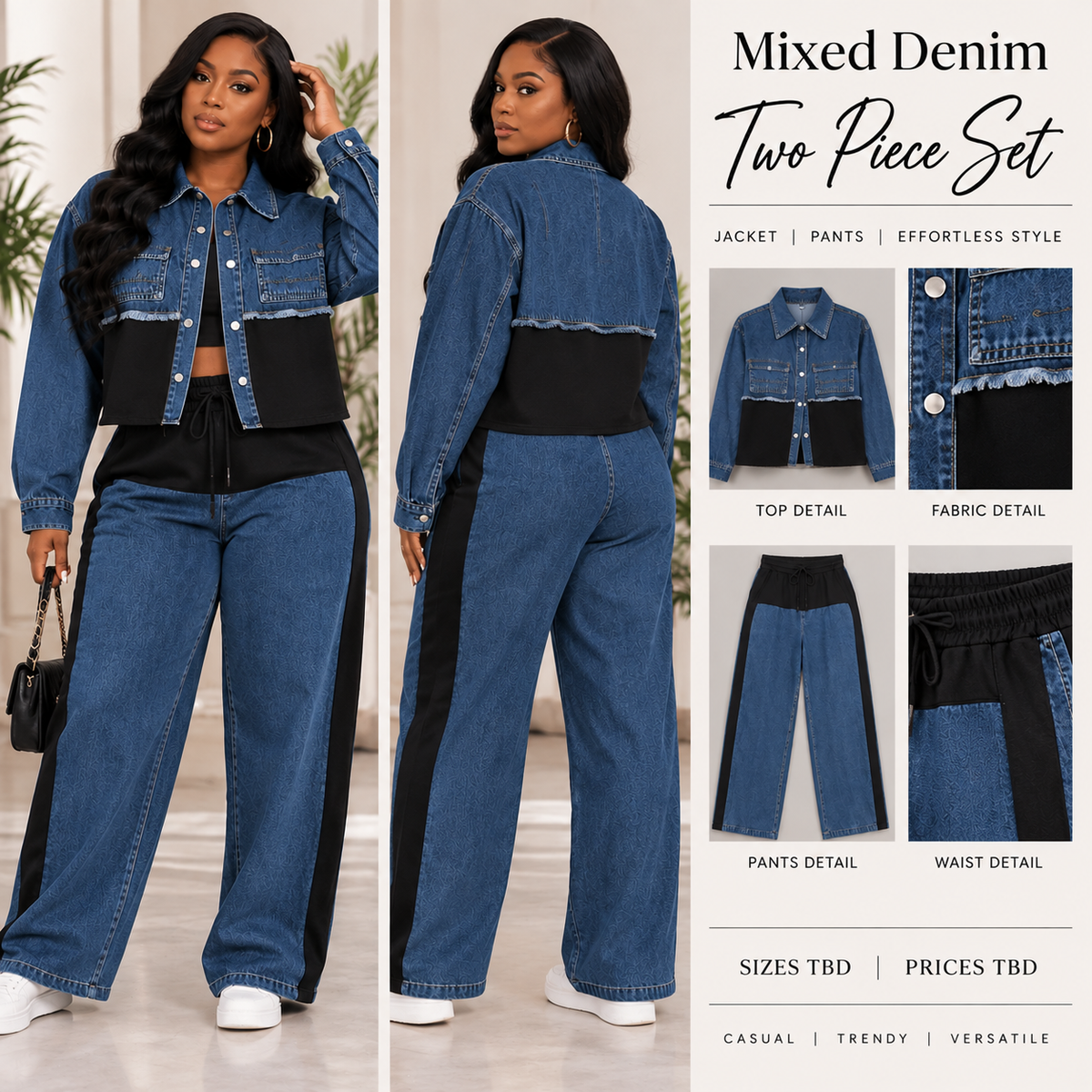 Mixed Denim Two Piece Set