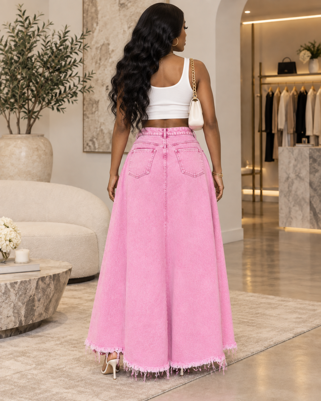 Pink Denim Skirt