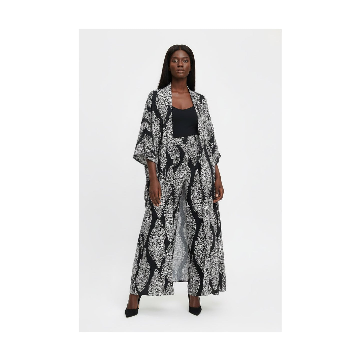 BLACK  WHITE FLOWY 3 PC SET