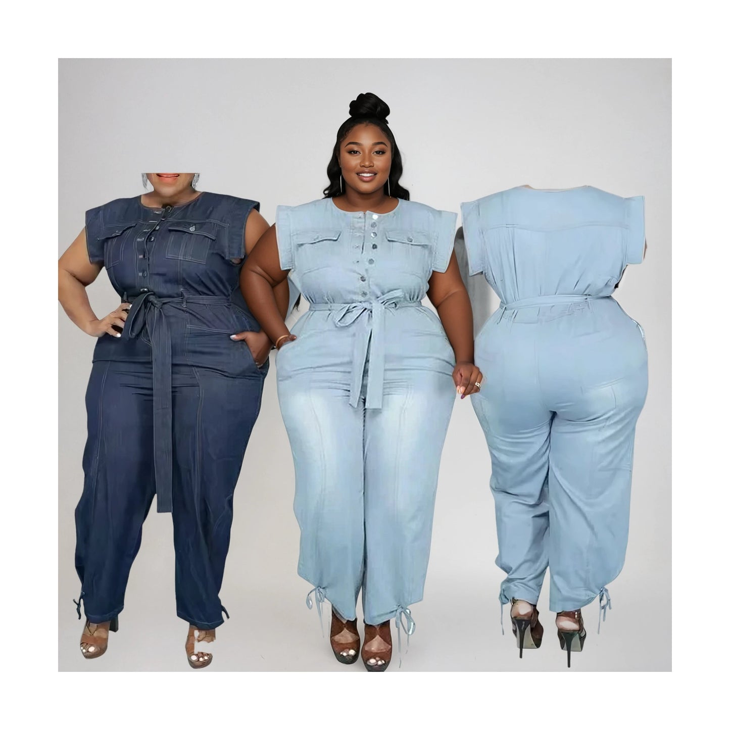 CURVY GIRL DENIM SHORT SLEEVE JUMPSUIT