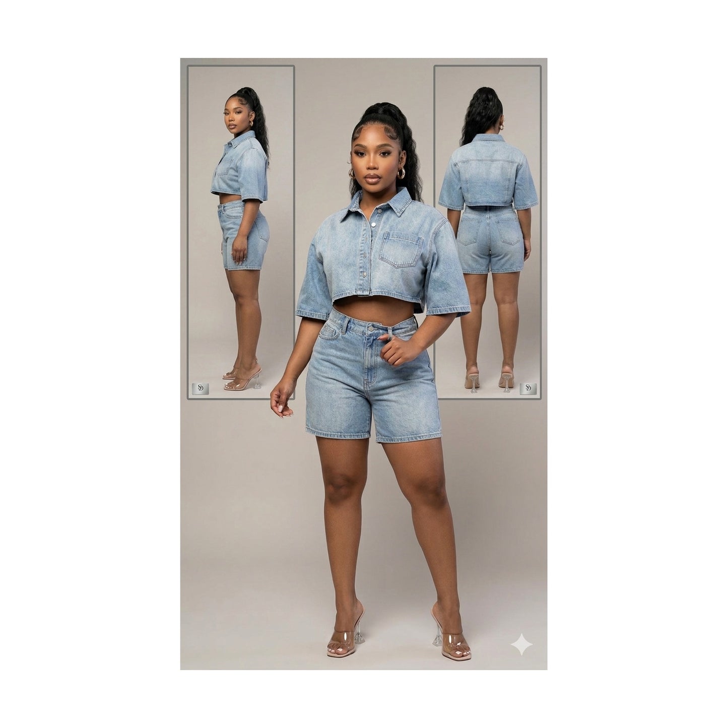 Denim Days Cropped Shirt + High-Waist Shorts Set