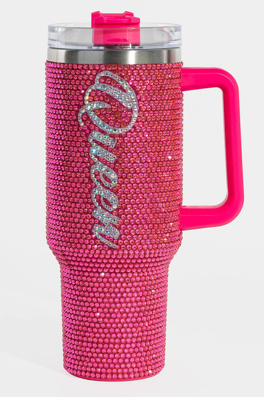 Pave Rhinestone Studded Queen Tumbler Cup: PINK