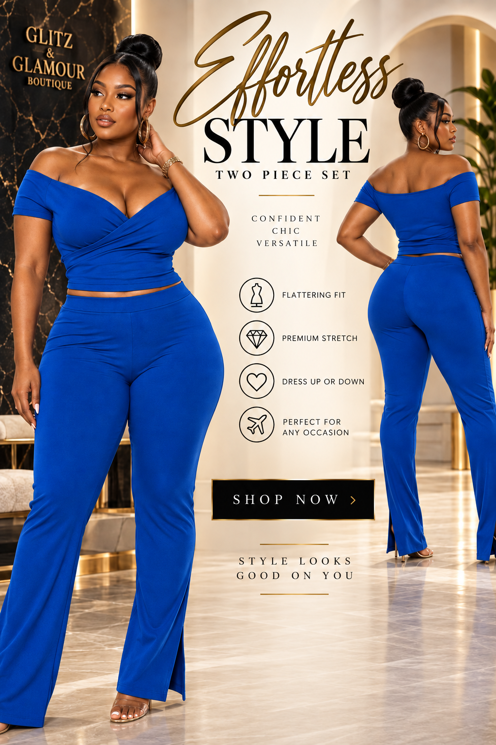 Off Shoulder Two- Piece Pant Set