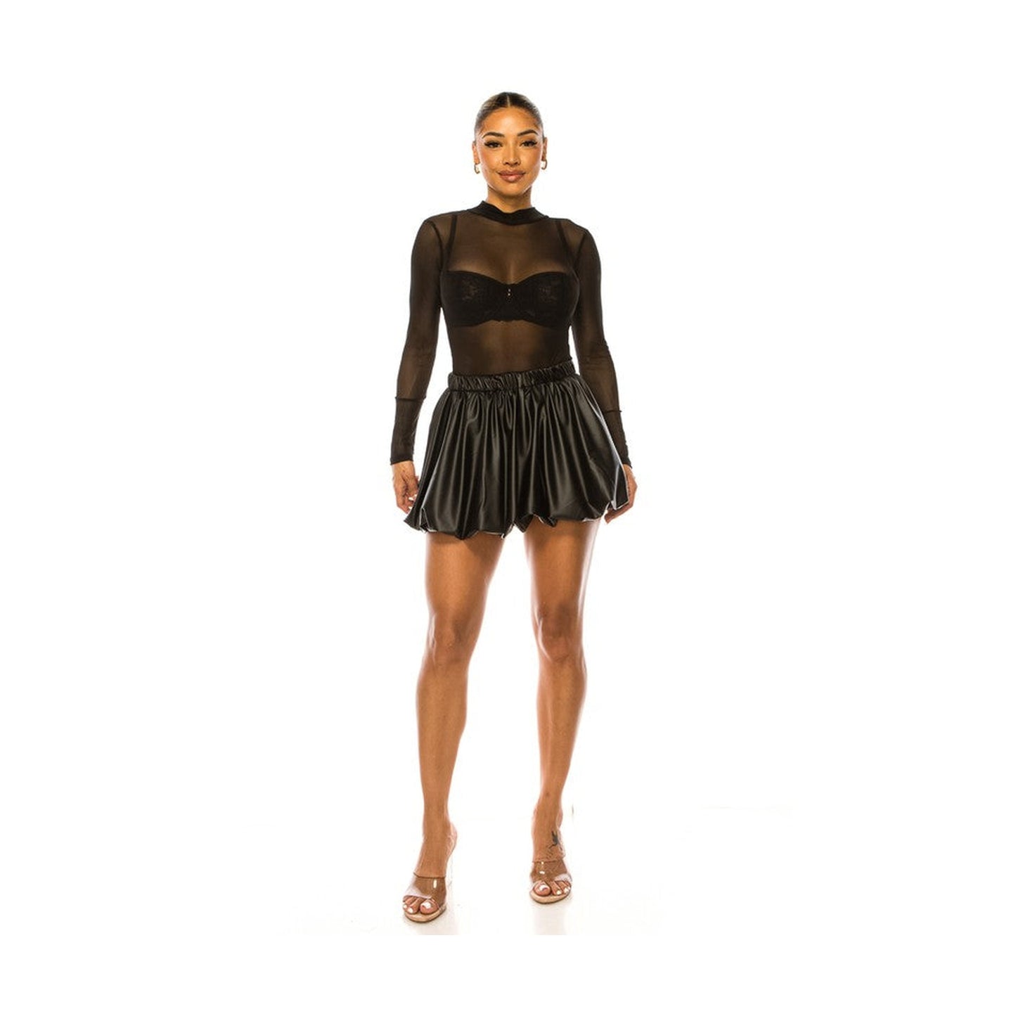 FAUX LEATHER BUBBLE SKIRT