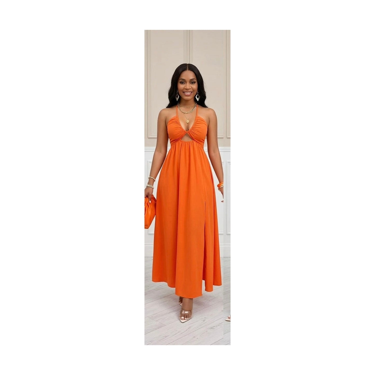 HALTER CUTOUT MAXI DRESS