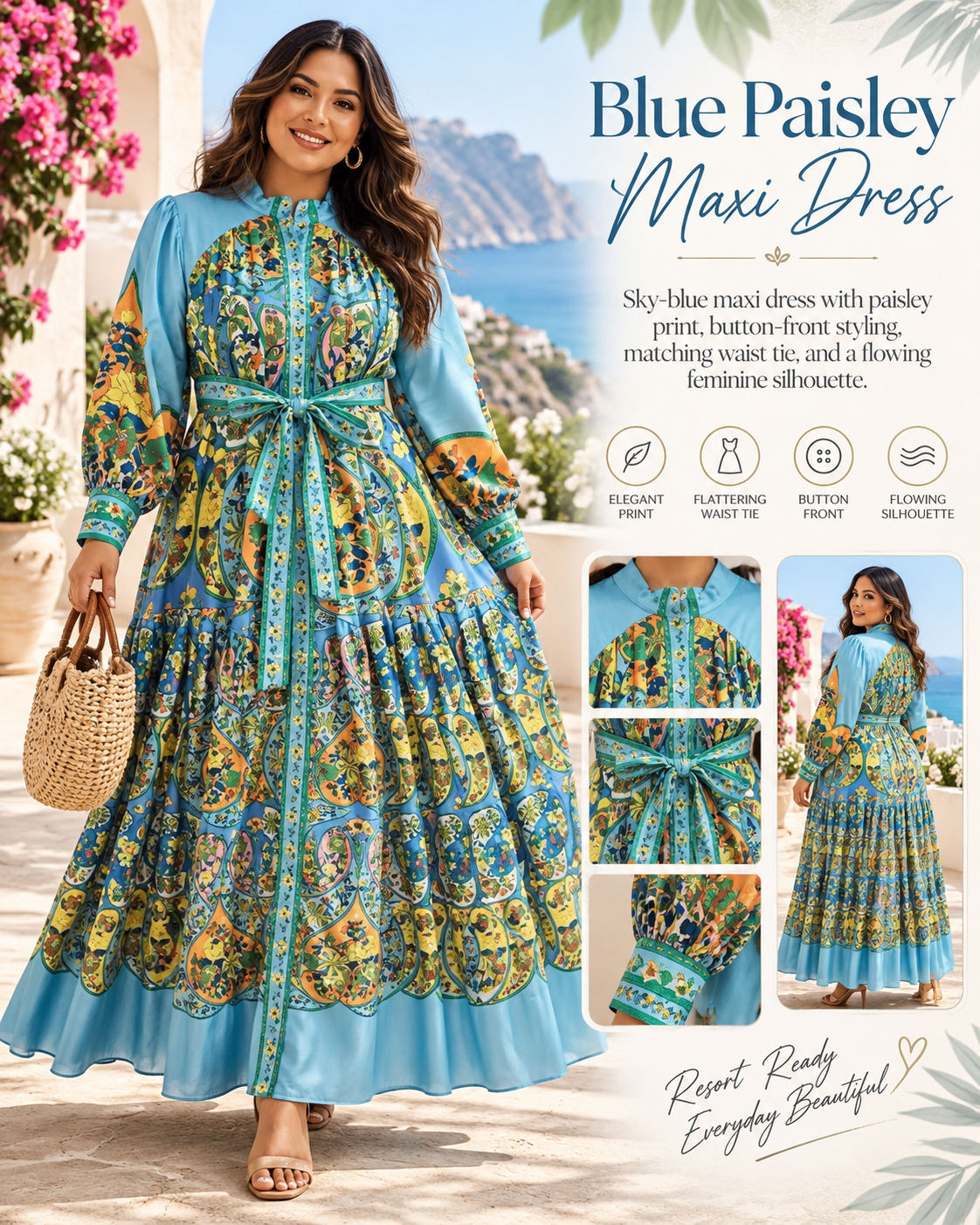 Blue Paisley Maxi Dress