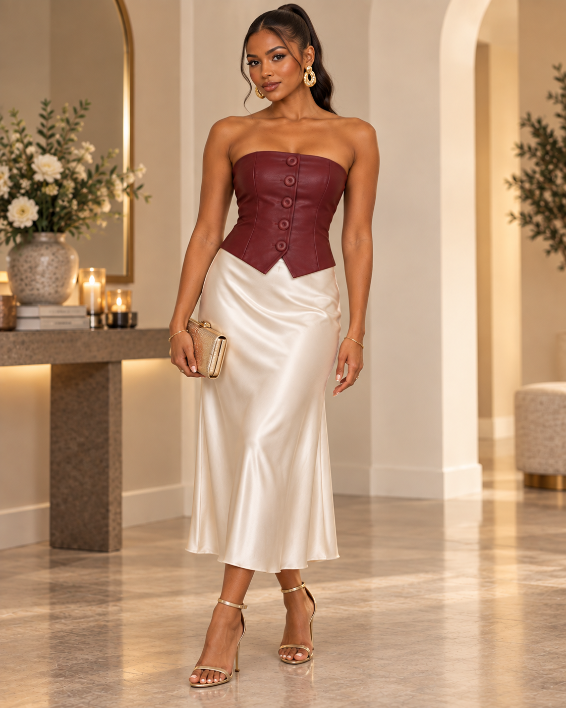 LEATHER BUTTON TUBE TOP