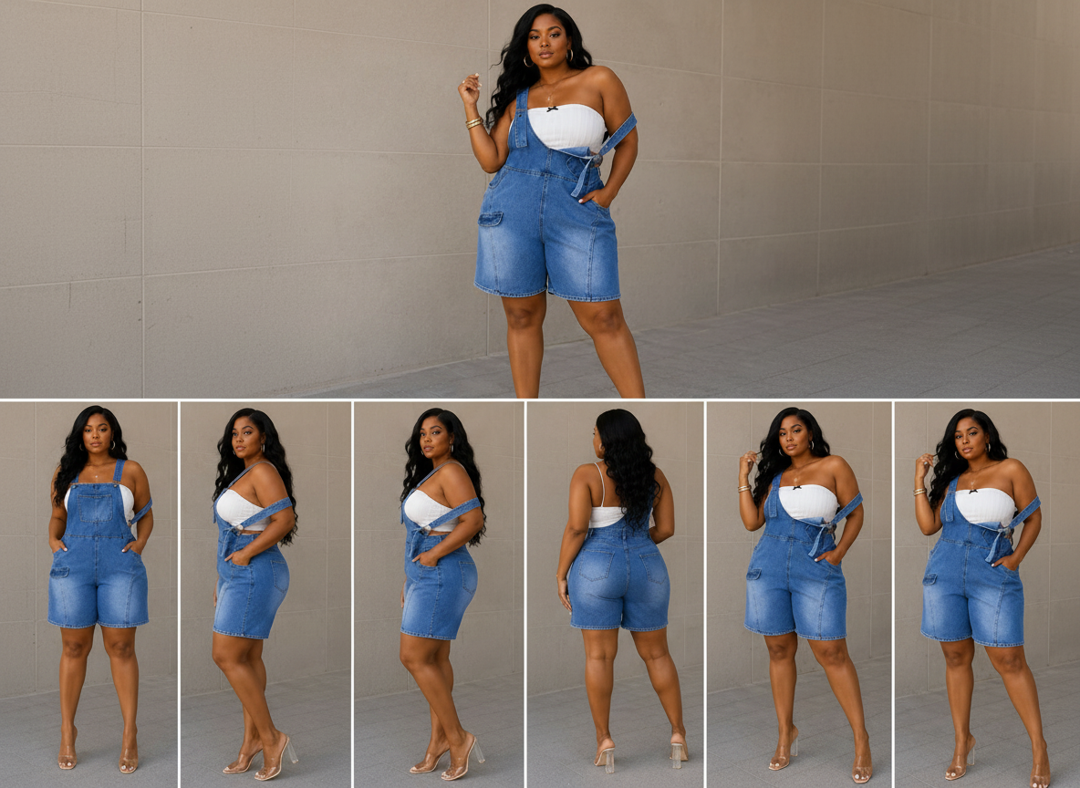 Cha’Nels denim overall romper - collage views