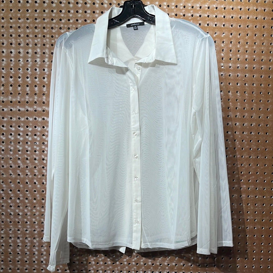 COLLARED MESH BUTTON BLOUSE