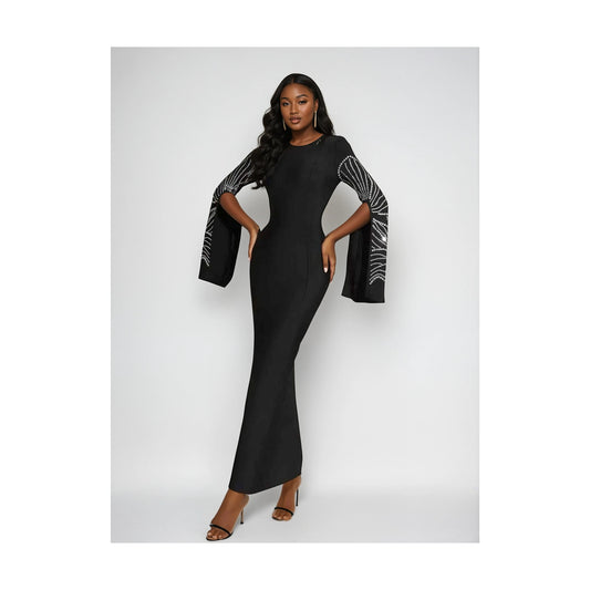 LUXE CRYSTAL NECKLINE WITH BELL SLEEVE DRESS