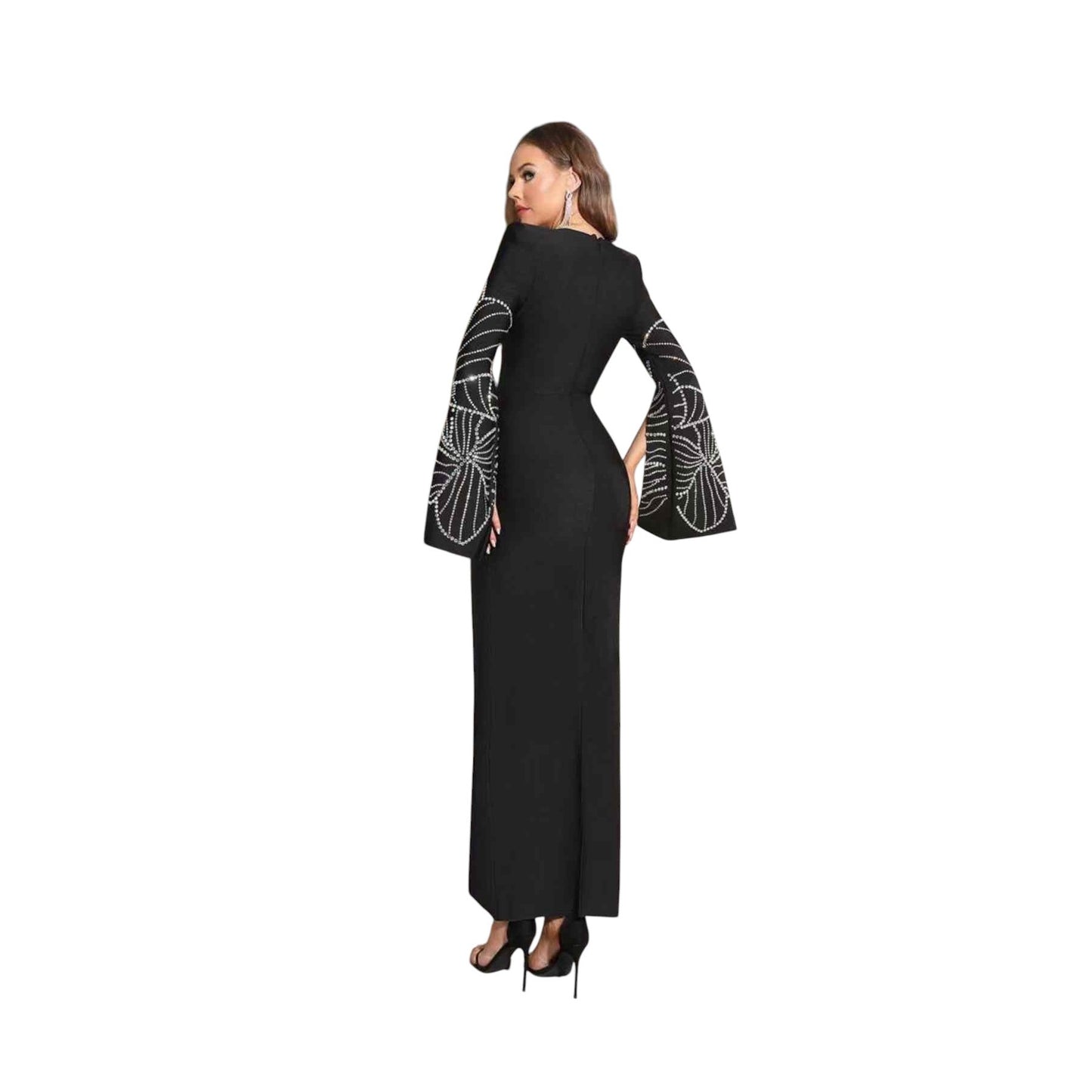 LUXE CRYSTAL NECKLINE WITH BELL SLEEVE DRESS