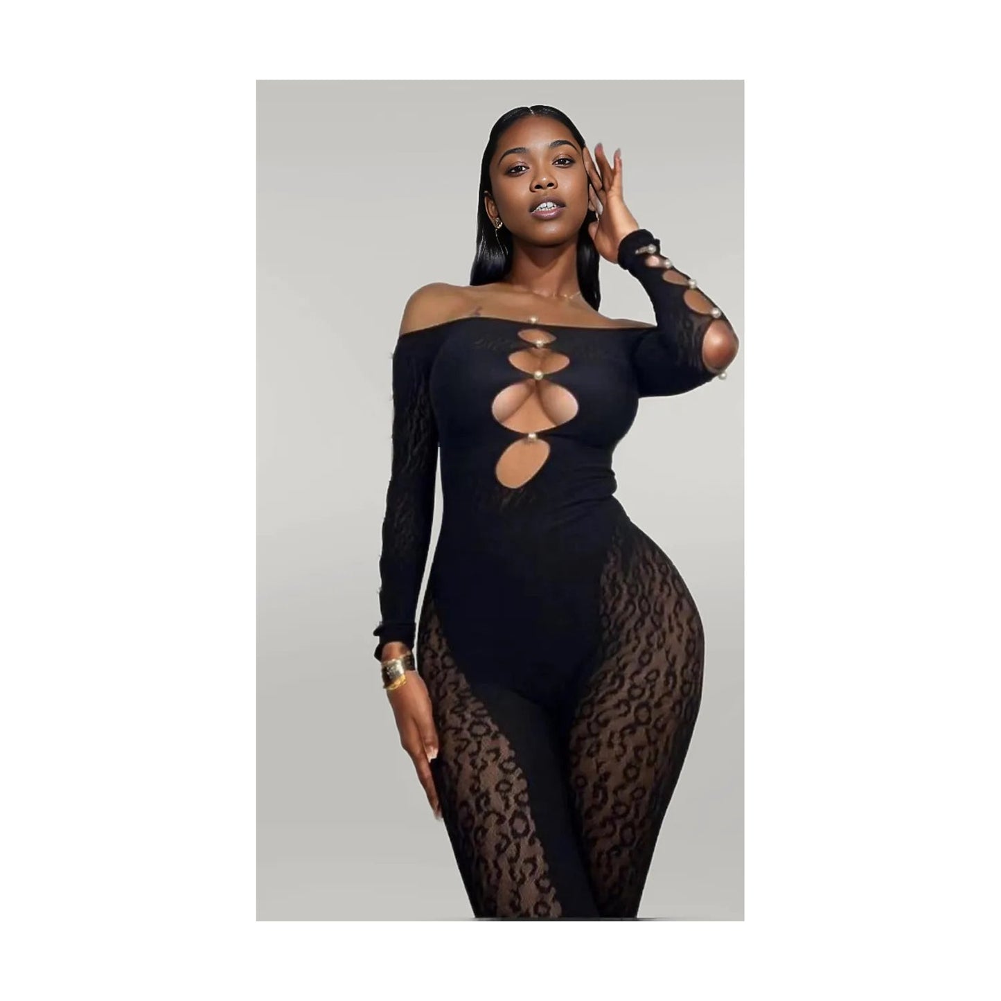 MESH CUTOUT WITH PEARL BODYSUIT