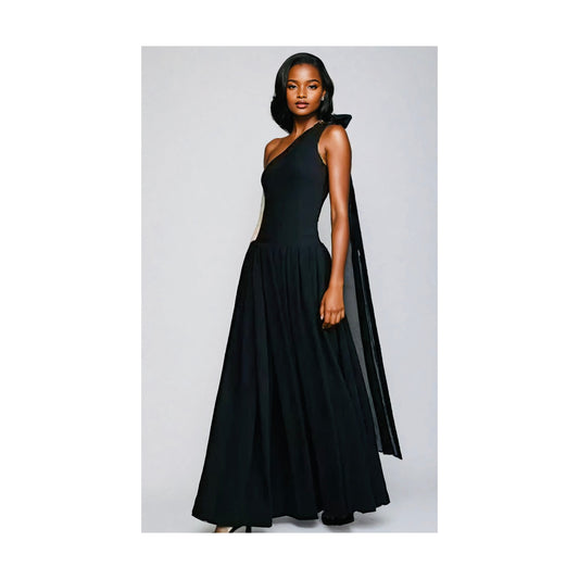 ONE SHOULDER BLACK MAXI