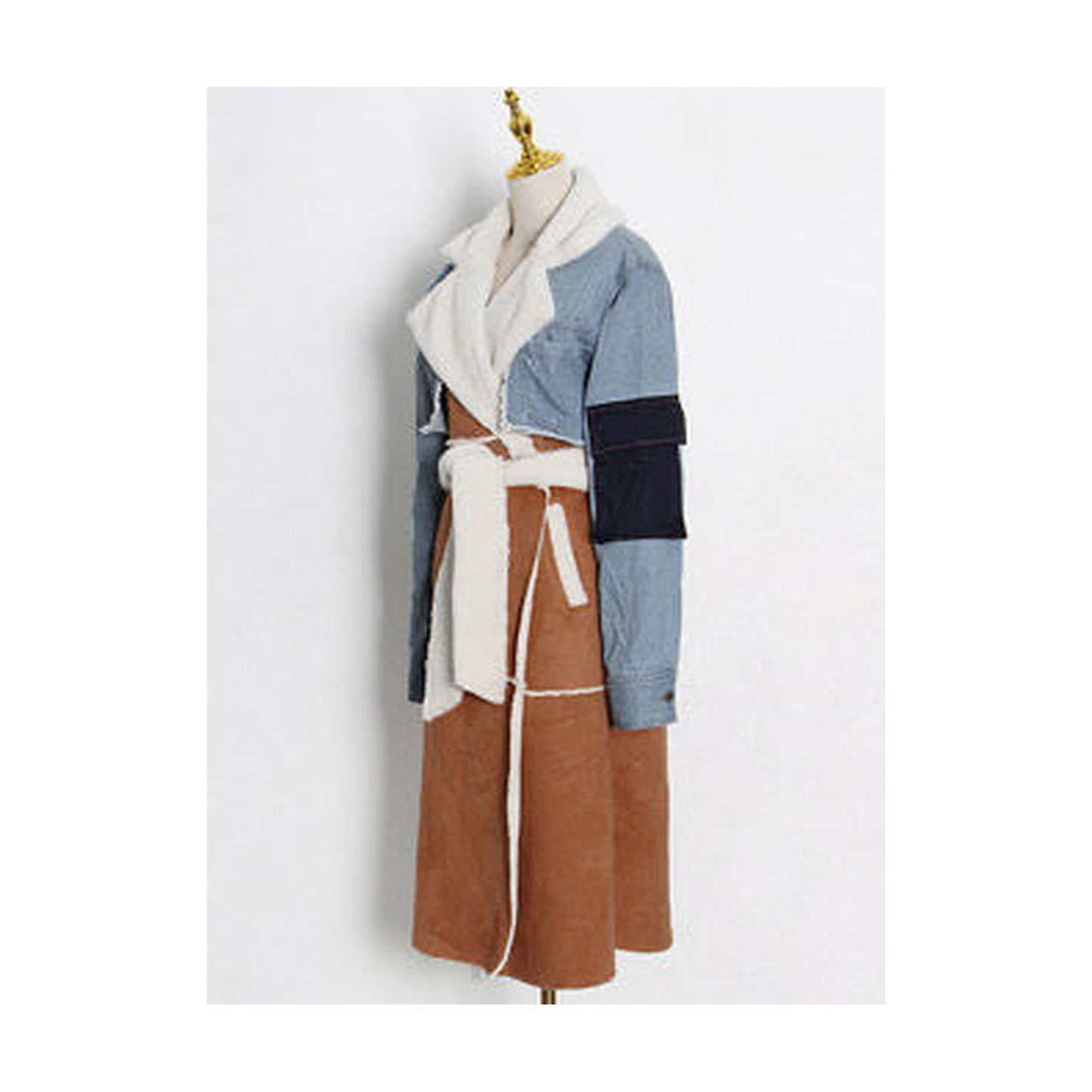PATCHWORK DENIM & SHEARLING COAT