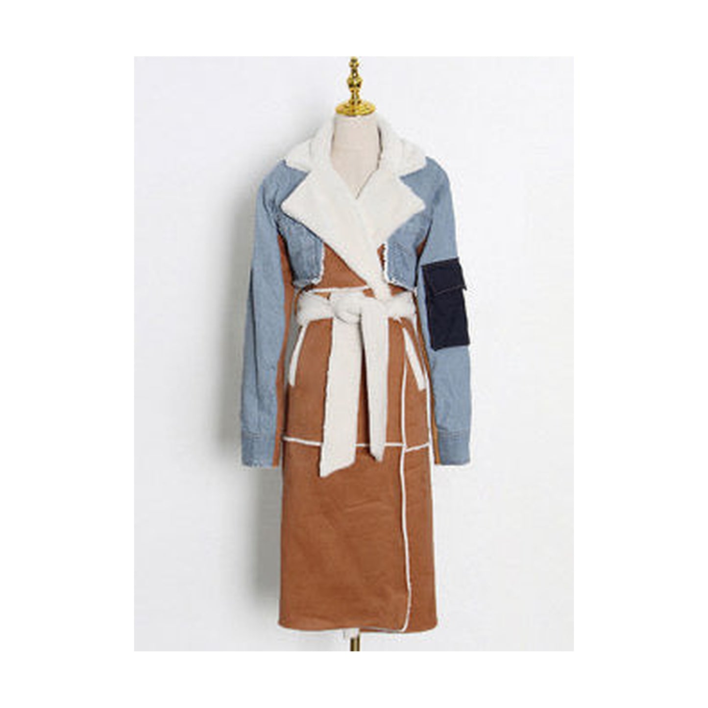 PATCHWORK DENIM & SHEARLING COAT