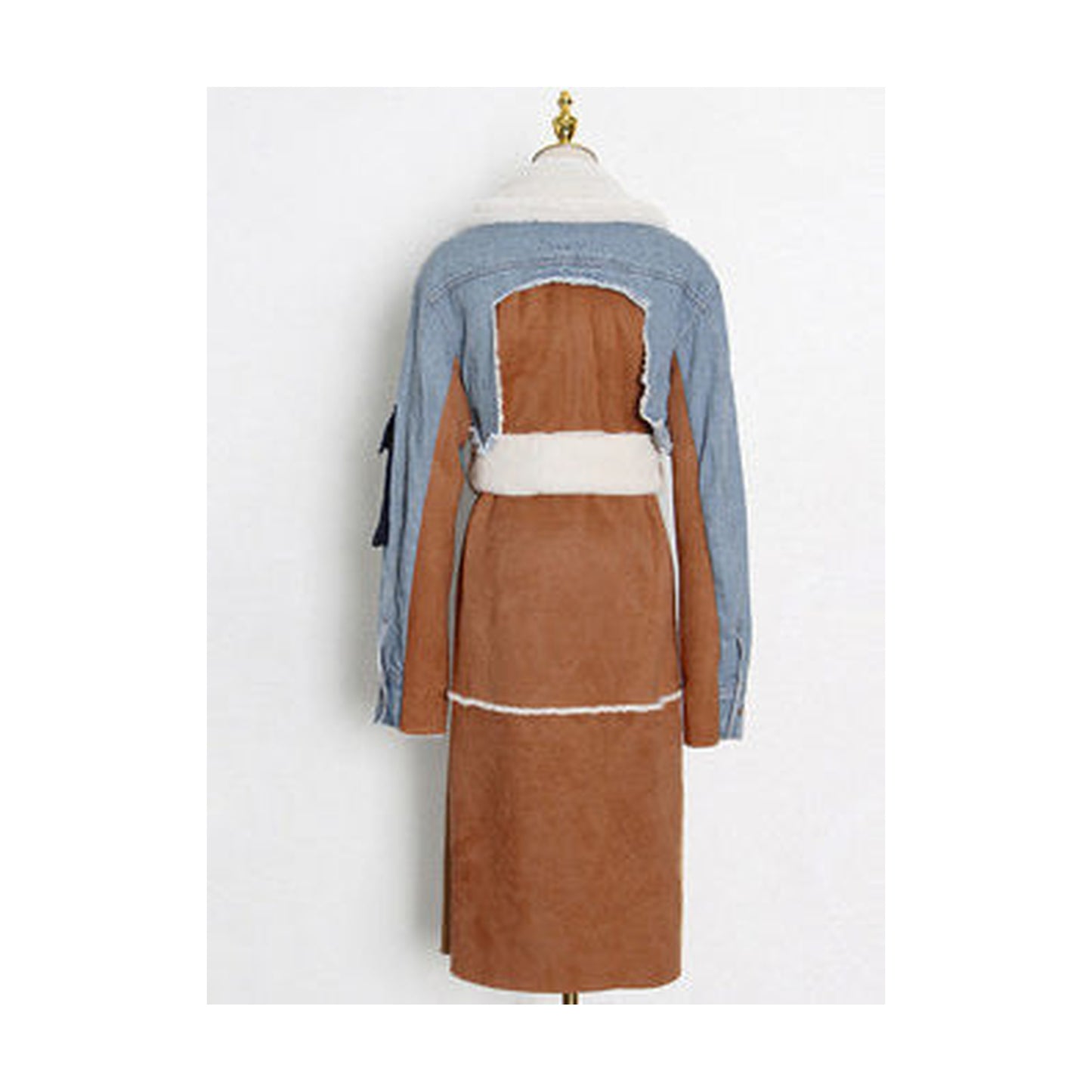 PATCHWORK DENIM & SHEARLING COAT