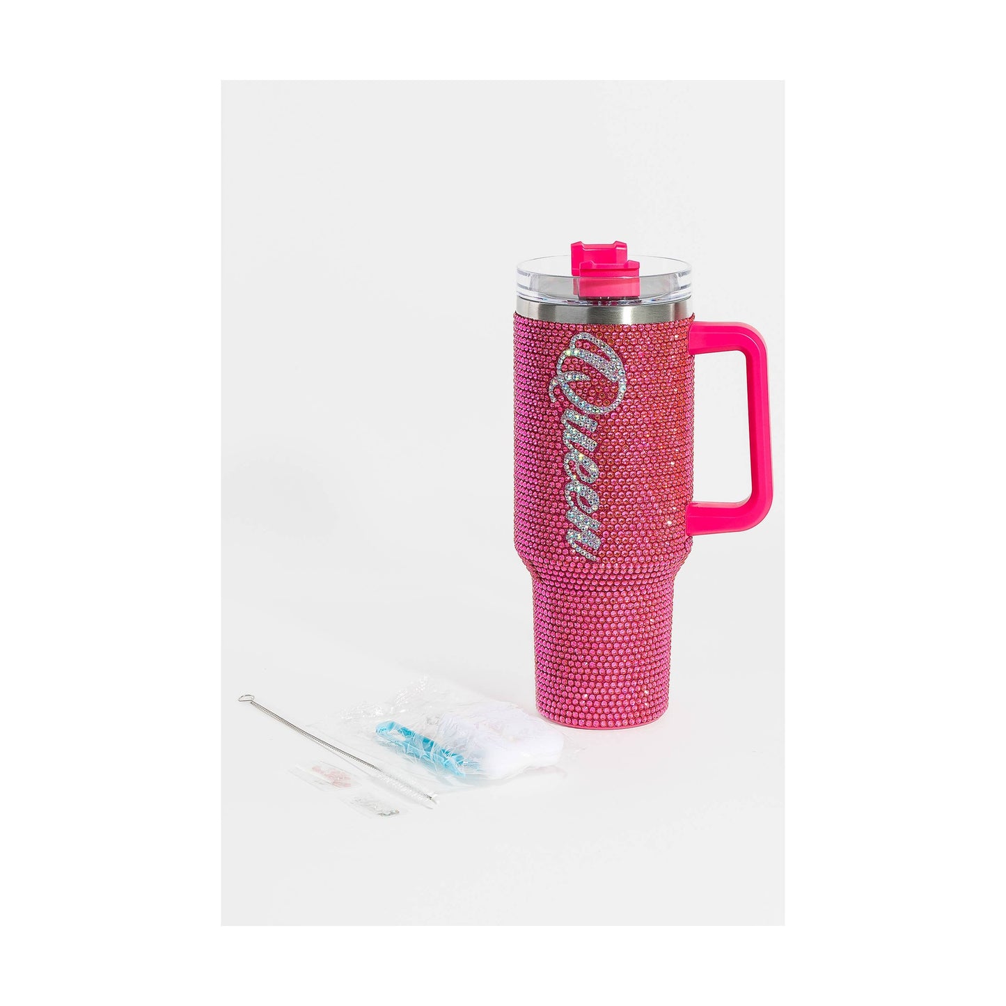 Pave Rhinestone Studded Queen Tumbler Cup: PINK