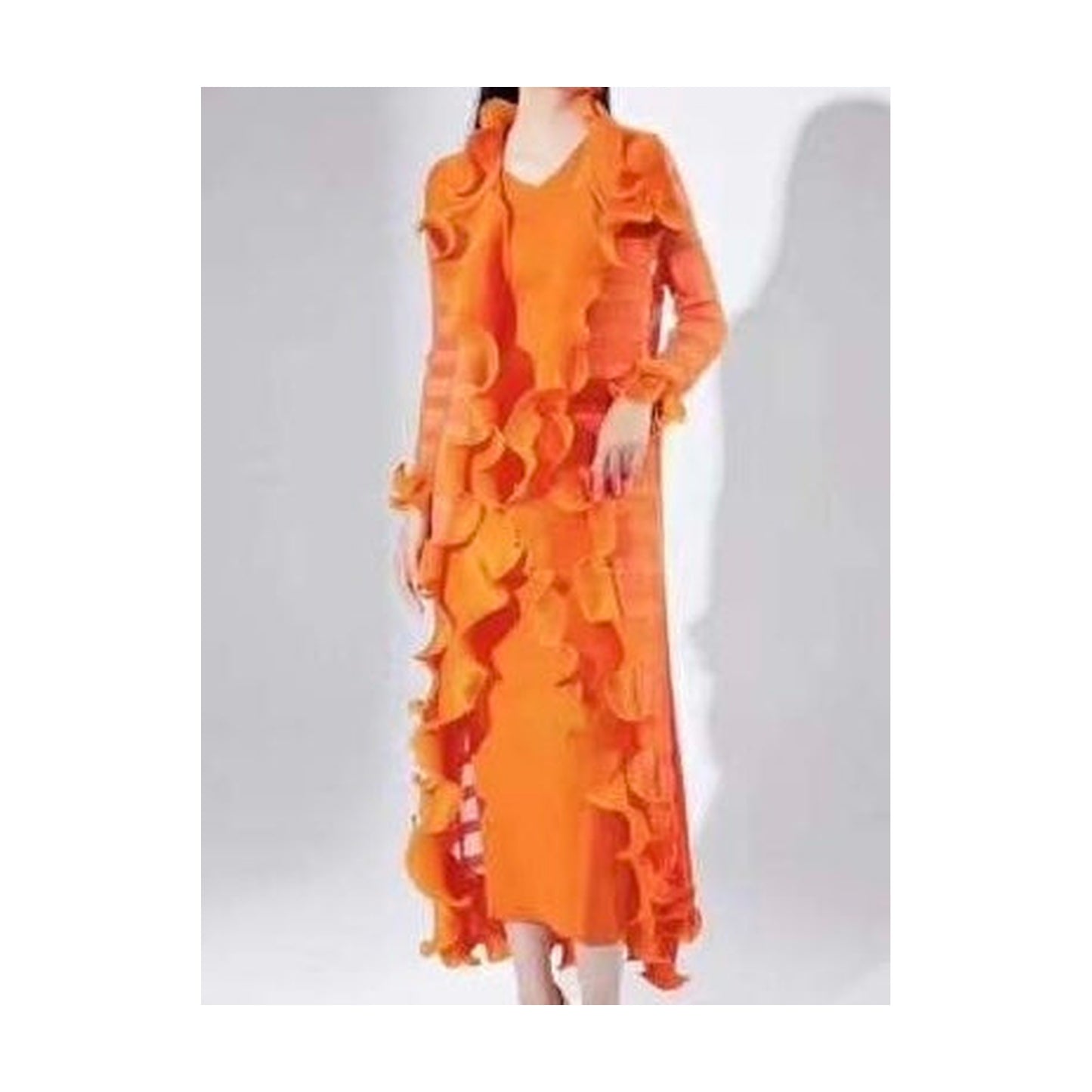 PLEATED DRESS AND CARDIGAN SET