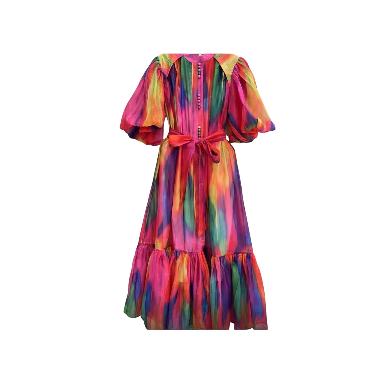 PUFF SLEEVE DRESS BUTTON FRONT