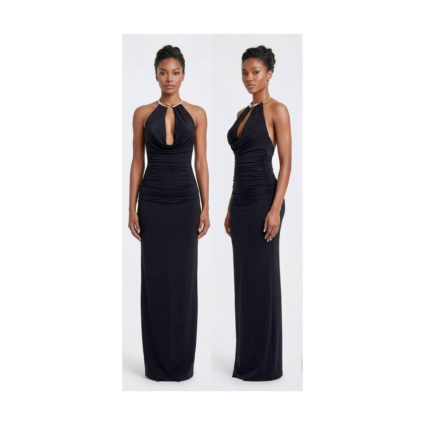 SERAPHINA RUCHED HALTER MAXI DRESS