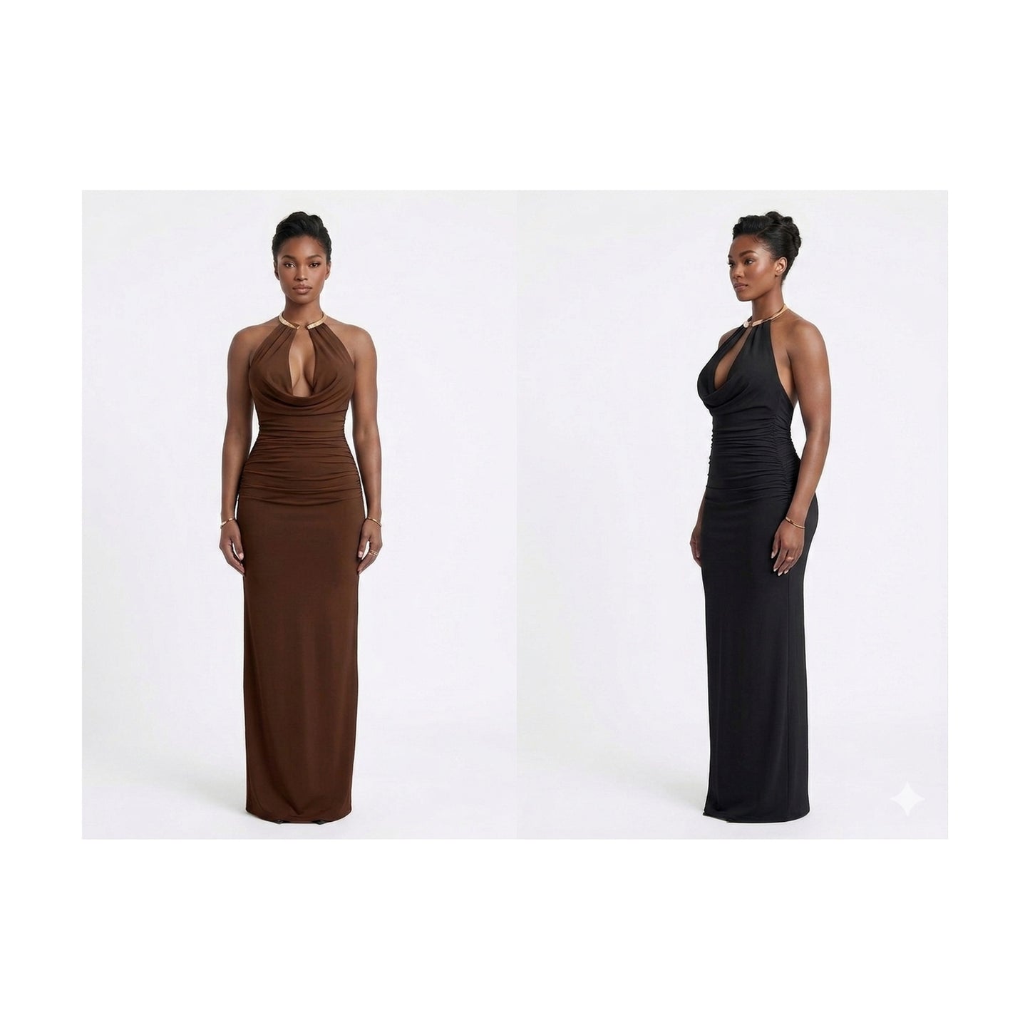 SERAPHINA RUCHED HALTER MAXI DRESS