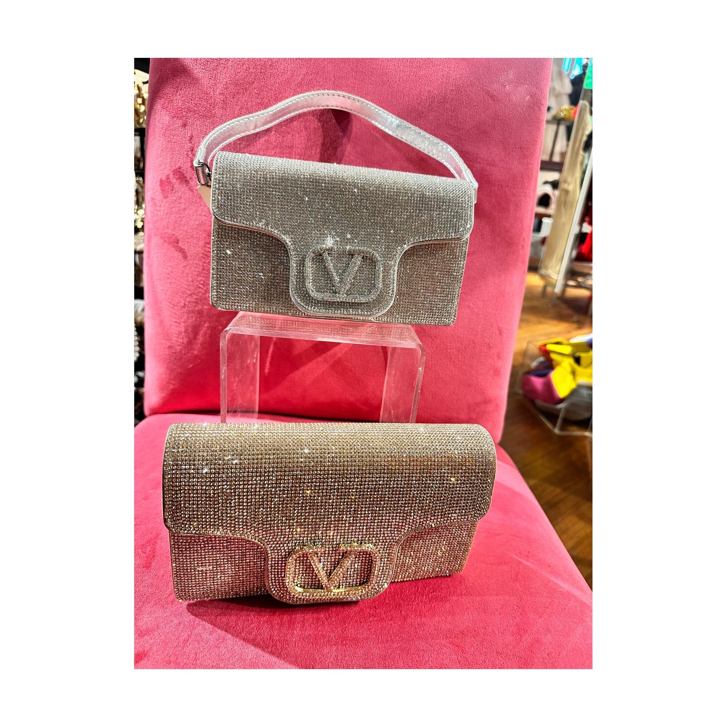 V RHINESTONE PARTY BAG
