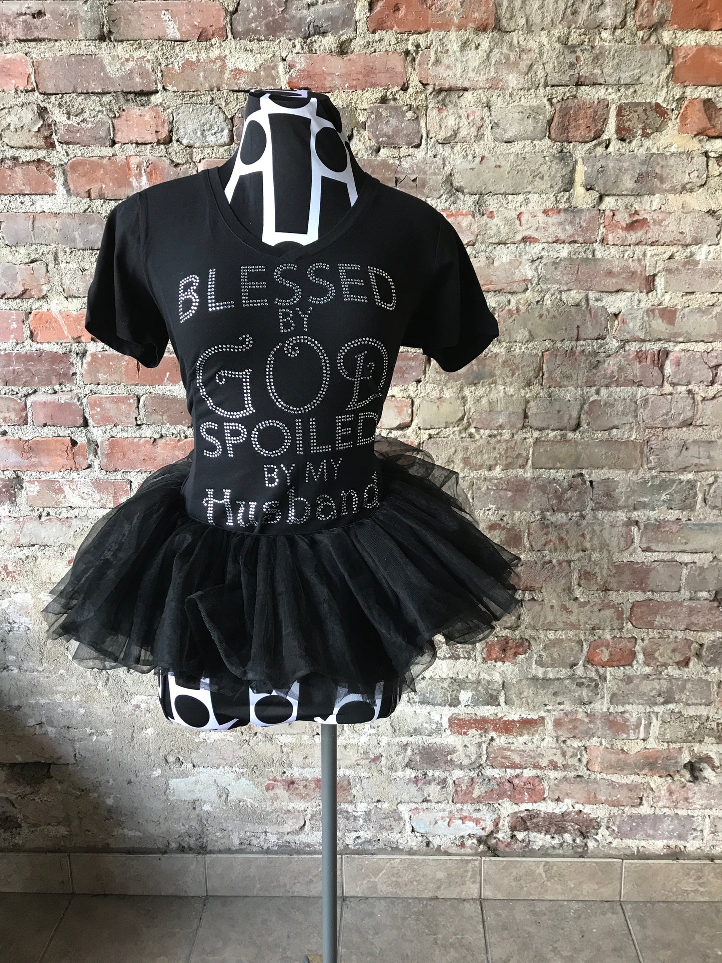 Blessed  By God Spoiled By My Husband Bling Tee