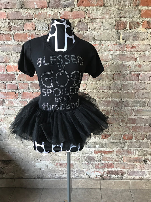 Blessed  By God Spoiled By My Husband Bling Tee